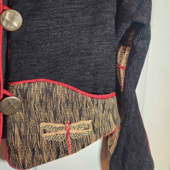 Vintage Women Treadle Patchwork Button Up Jacket Dragonfly Tapestry Sz M - Picture 6 of 8